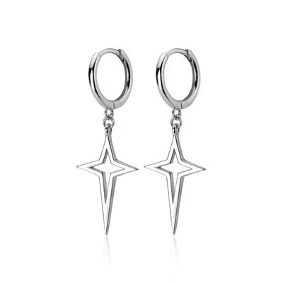 Simple Silver Color Star Earrings for Women Opal Stone Heart Hoop Earrings Punk Y2K Cute Daily Wear Jewelry Party Gifts