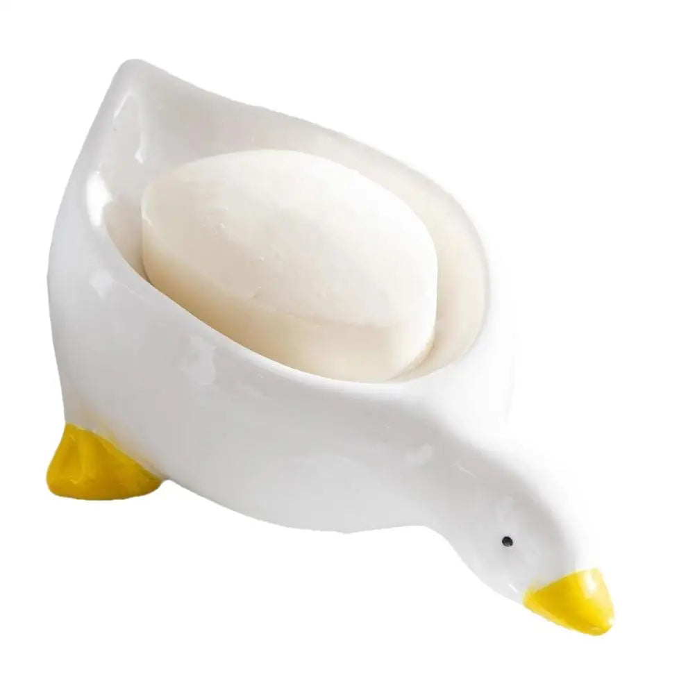 Cute Duck-Shaped Self-Draining Soap Dish Plastic Drip Tray Holder For Shower Bathroom Kitchen Sink Storage Rack
