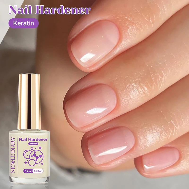 NICOLE DIARY 12ml Pink Nail Strengthener Natural Sheer for Enhanced Gloss Keratin Nail Polish for Manicure Care Air Dries