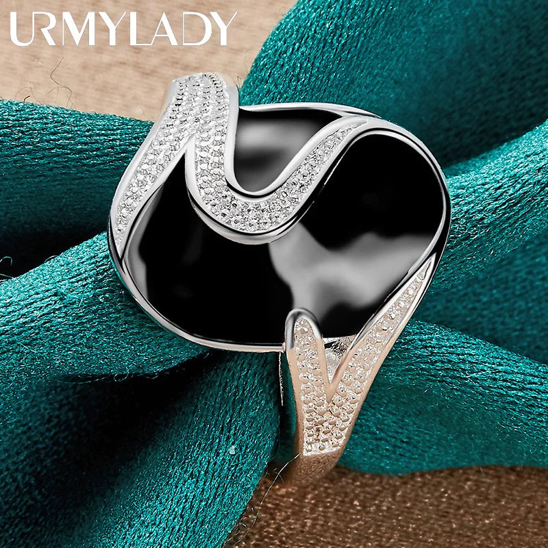 925 Sterling Silver Round Obsidian Ring