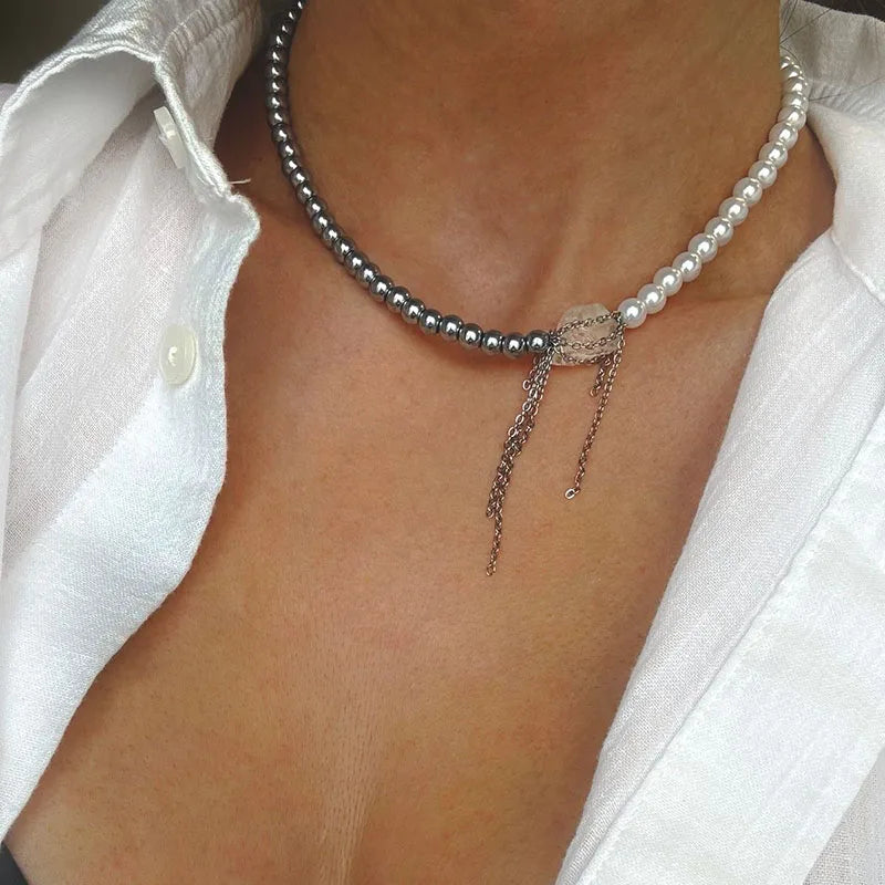 Elegant Multilayer Tassel Chain Pendant Necklace For Women Vintage Creative Natural Blue Stone Chocker Necklace Wedding Jewelry