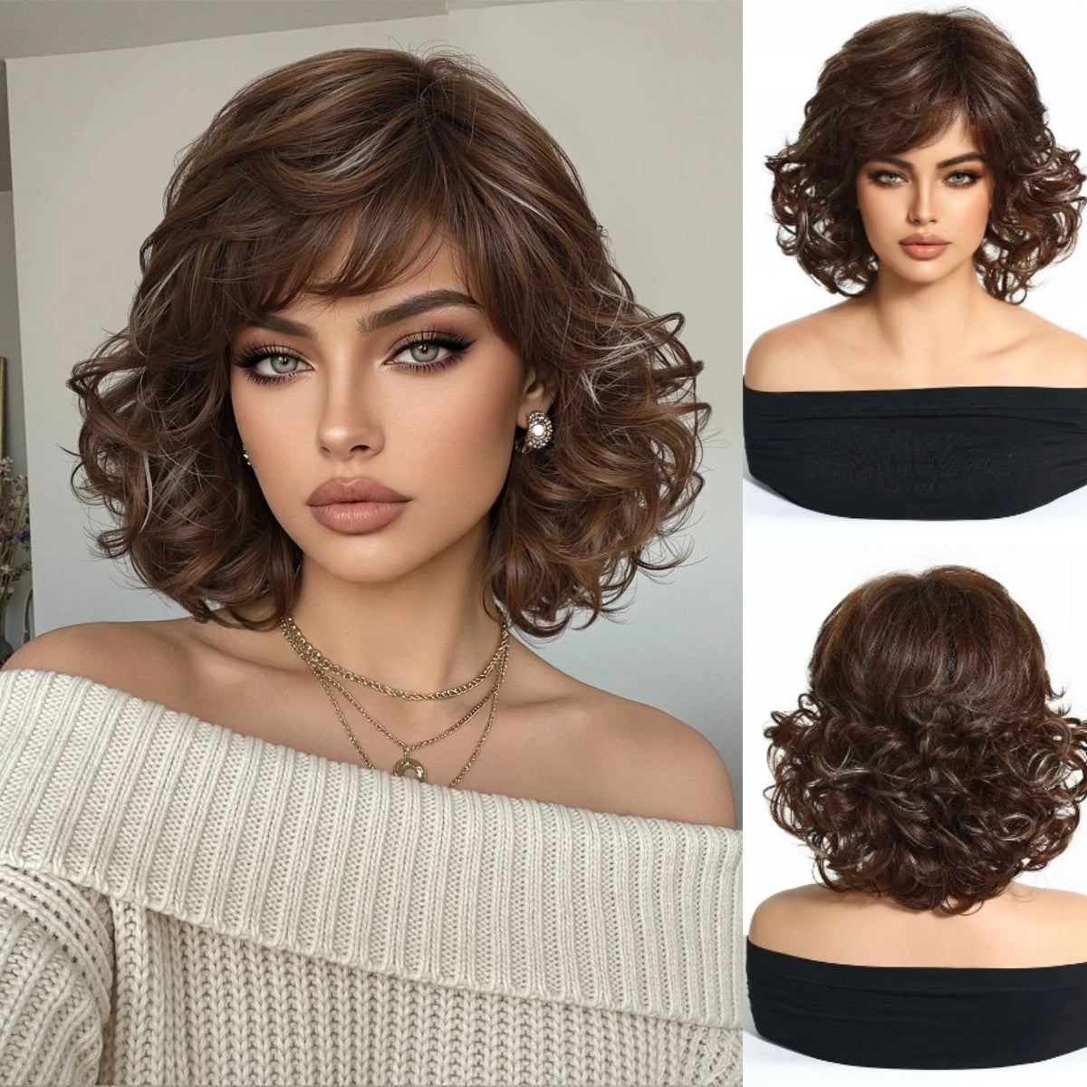 Platinum Blonde Short Wavy Bob Wig with Bangs Heat Resistant Synthetic Fiber Wig for Women Natural Looking Daily Party Cosplay