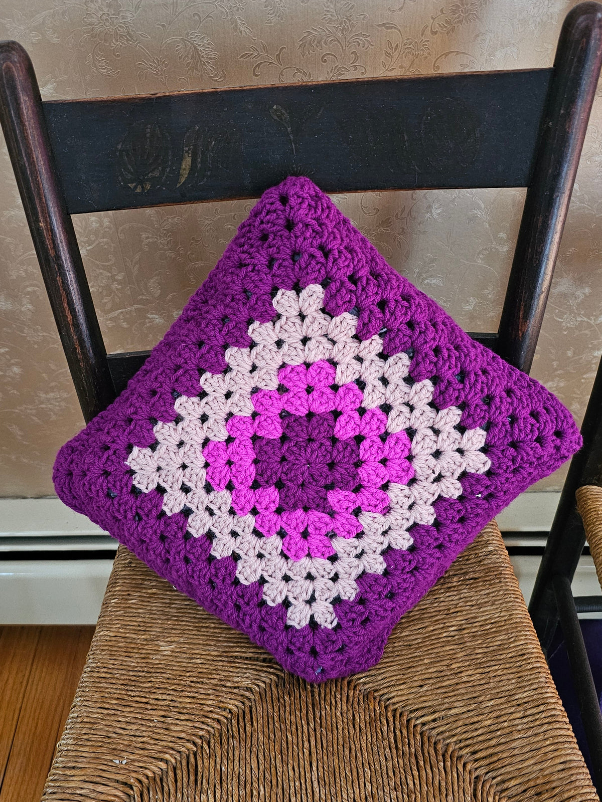 Small Crochet Pillow In Creams and Purples