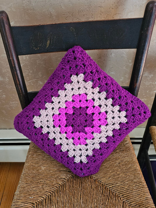 Small Crochet Pillow In Creams and Purples