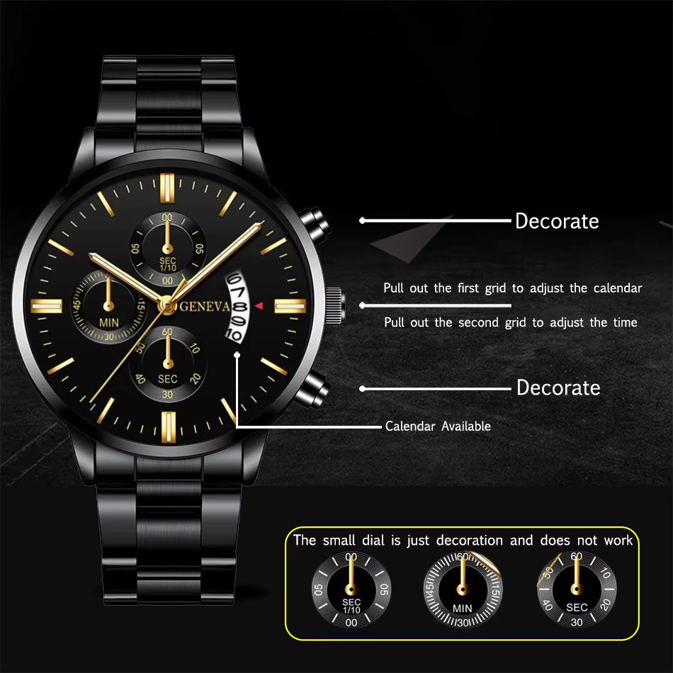 Men's Luxury Stainless Steel Calendar Quartz Watch Fashion Men's Business