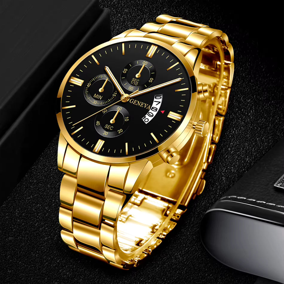 Men's Luxury Stainless Steel Calendar Quartz Watch Fashion Men's Business
