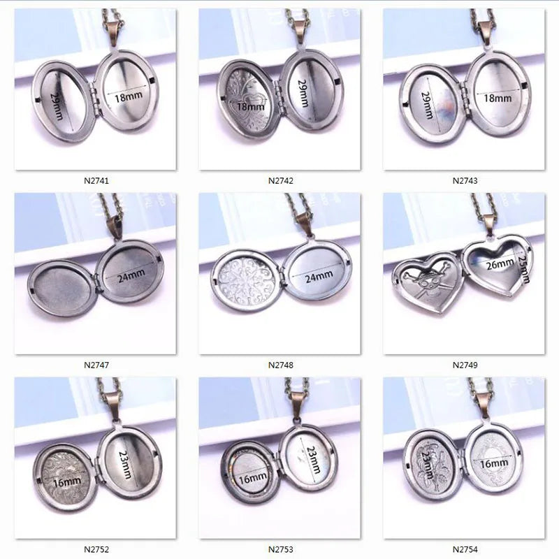 Unique Carved Design Copper Oval Photo Frame Pendant Necklace Charm Openable Locket Necklaces Women Men Memorial Jewelry