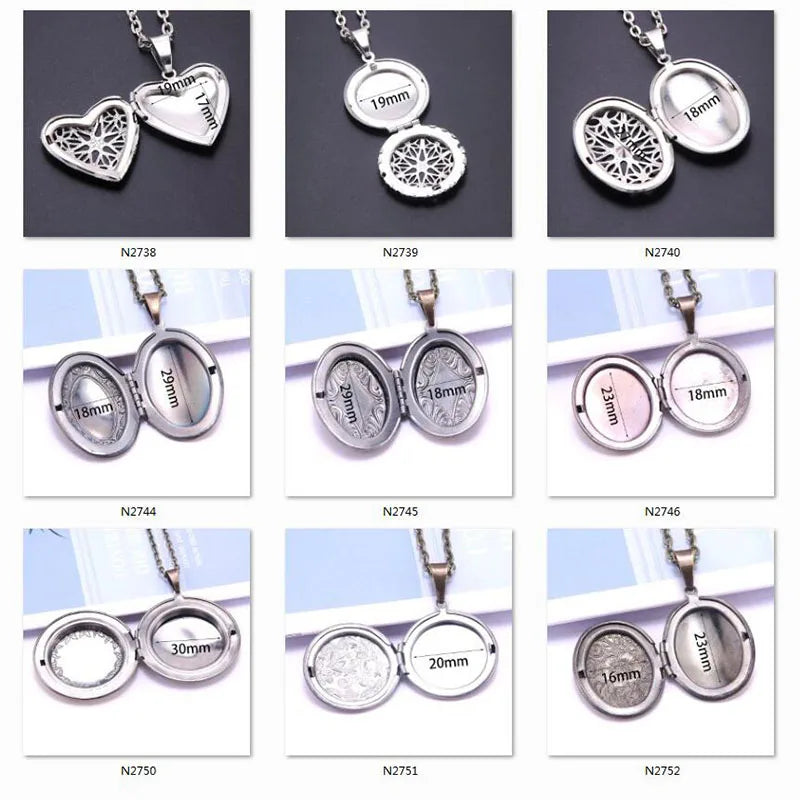 Unique Carved Design Copper Oval Photo Frame Pendant Necklace Charm Openable Locket Necklaces Women Men Memorial Jewelry