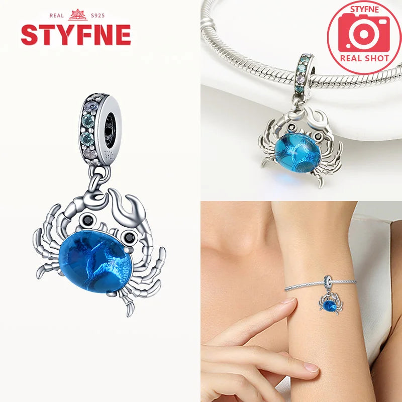 925 Sterling Silver Ocean Series Blue Turtle Starfish Shell Fit Original Bracelet Charms for Women diy Fine Jewelry Gifts