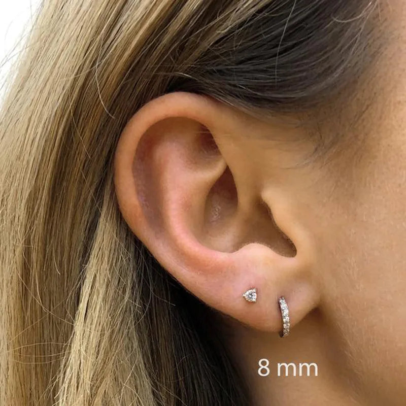 2Pcs Rainbow Little Huggies Stainless Steel Hoop Earrings Tiny Rings