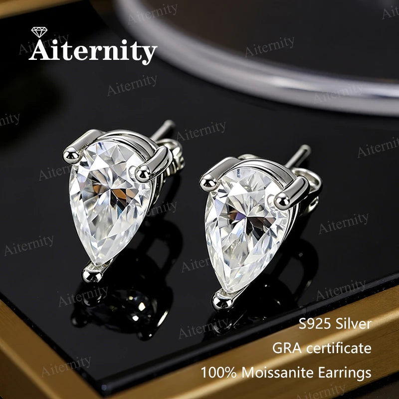 Certified 0.5-2ct Pear Cut Moissanite Earrings D Color VVS1 925 Silver Women's Party Jewelry Gifts