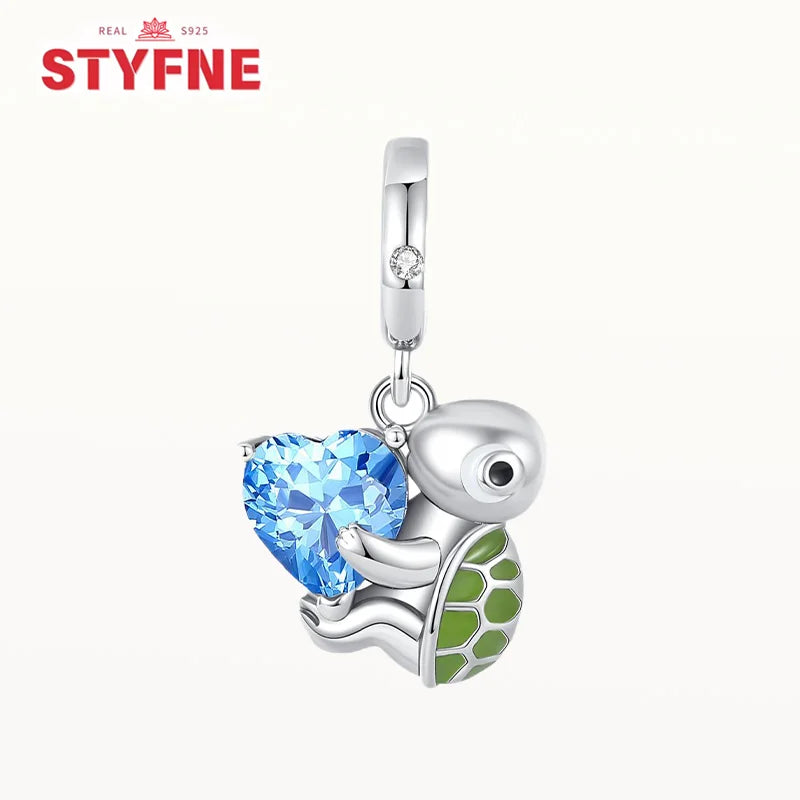 925 Sterling Silver Ocean Series Blue Turtle Starfish Shell Fit Original Bracelet Charms for Women diy Fine Jewelry Gifts