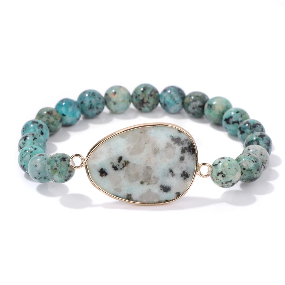 Natural Stone Charm Bracelets For Women Men Amethysts Lapis Lazuli Labradorite White Howlite Elastic Bracelet Jewelry