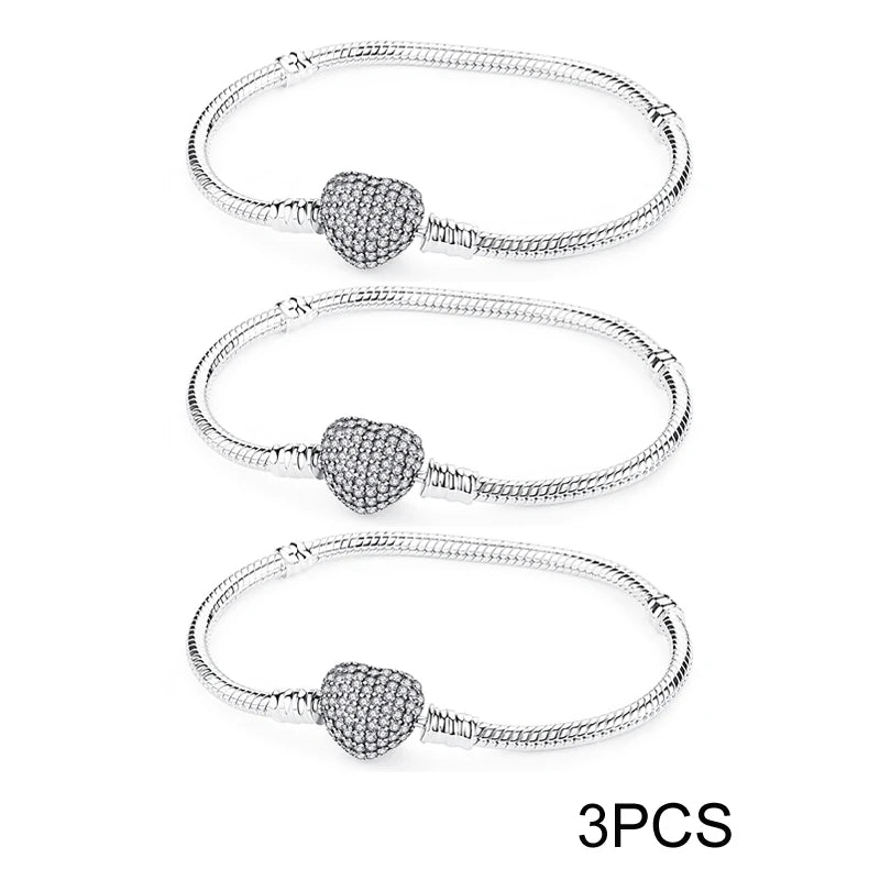 925 Sterling Silver Bracelets Bangles Original Love Heart Clasp Charms Beads Snake Chain Luxury DIY Jewelry For Women Gift