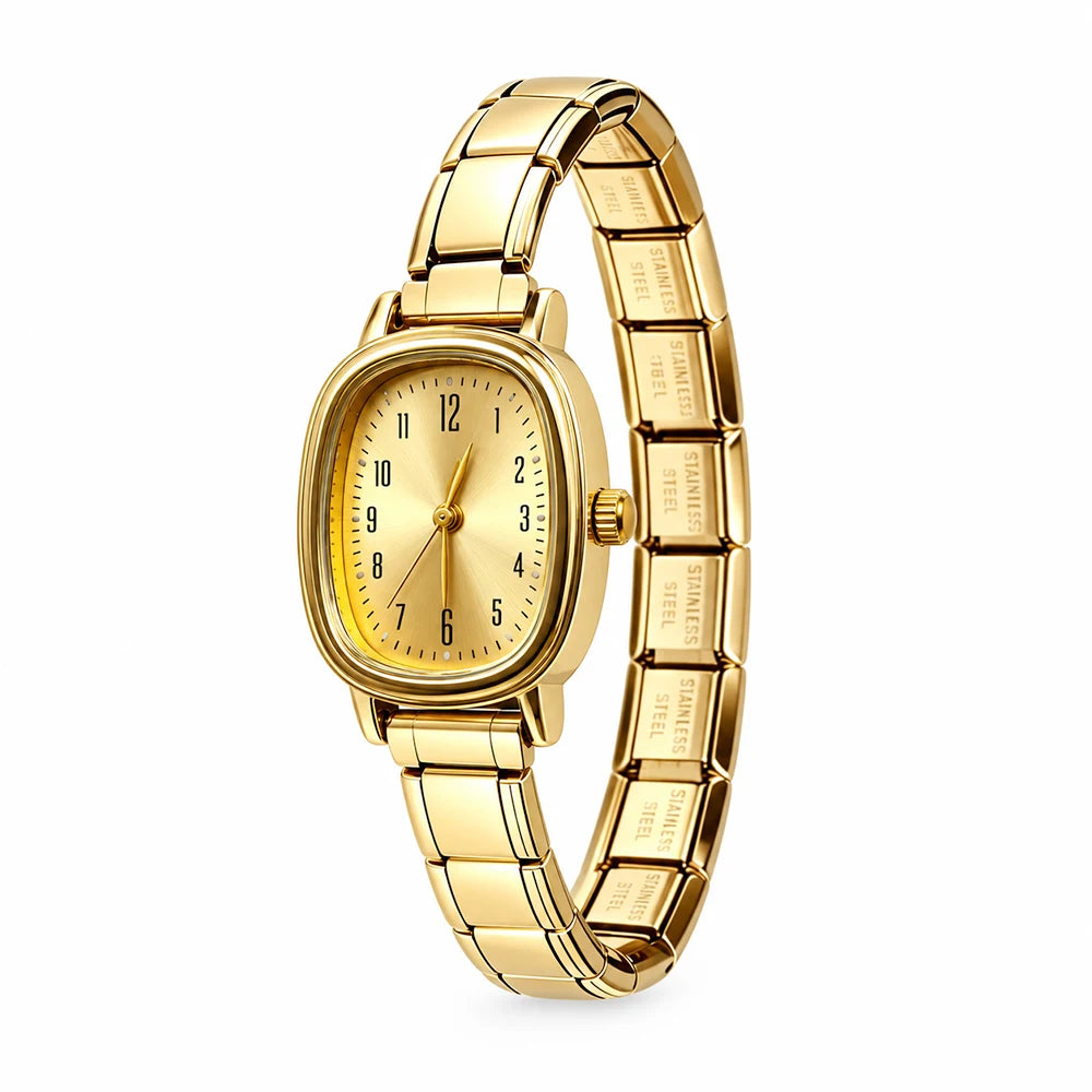 Gold Plated Oval Italian Charm Watch  Stainless Steel 9MM Width Italian Charm Bracelet Bangle for DIY Jewelry Gifts