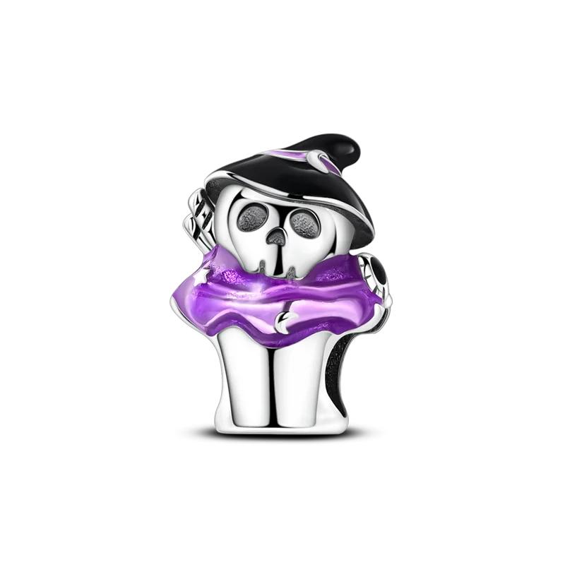 2026 Halloween Skull Charms Bead 925 Sterling Silver Sparkling Zircon Pumpkin Head Dangle Fit Bracelet DIY Jewelry Holiday Gift