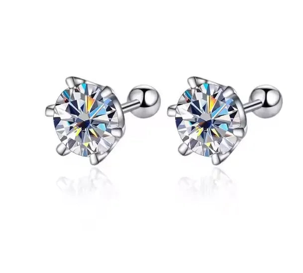 TY 0.3-2CT Moissanite Earrings 925 Sterling Silver Round Cut Stud Earrings Piercing Earrings for Men and Women Fine Jewelry
