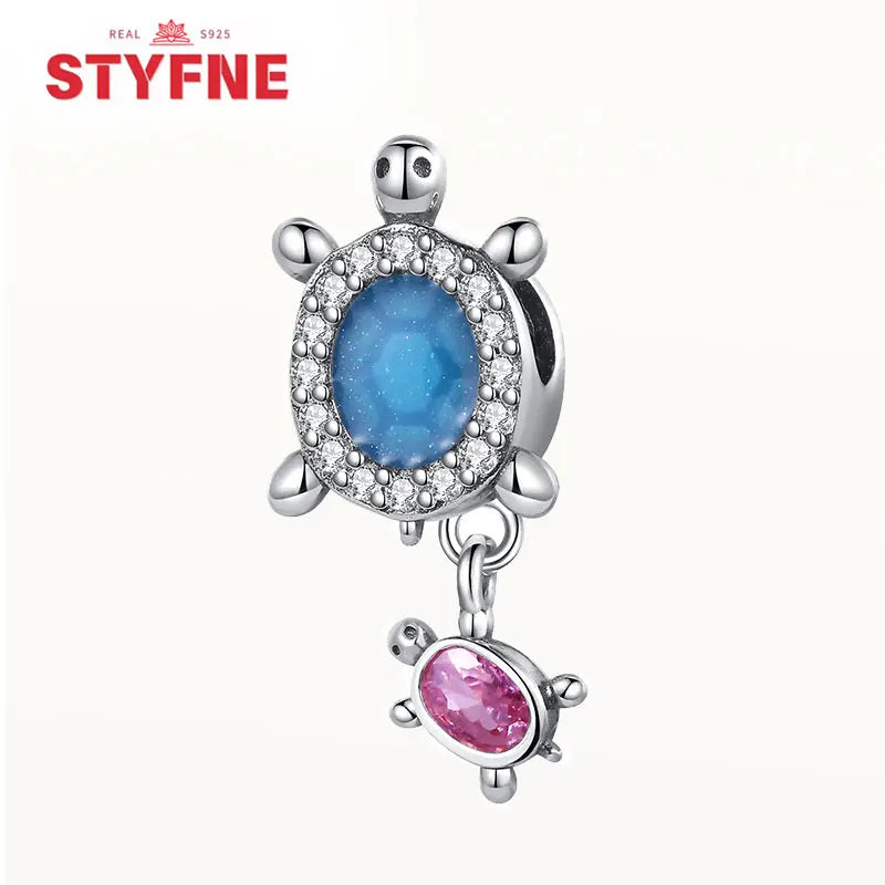 925 Sterling Silver Ocean Series Blue Turtle Starfish Shell Fit Original Bracelet Charms for Women diy Fine Jewelry Gifts