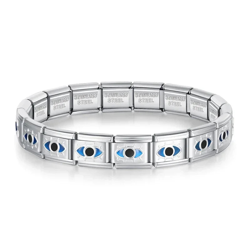 Blue Heart Round STAR Italian Charm Bracelet Fashion Stainless Steel Bangle