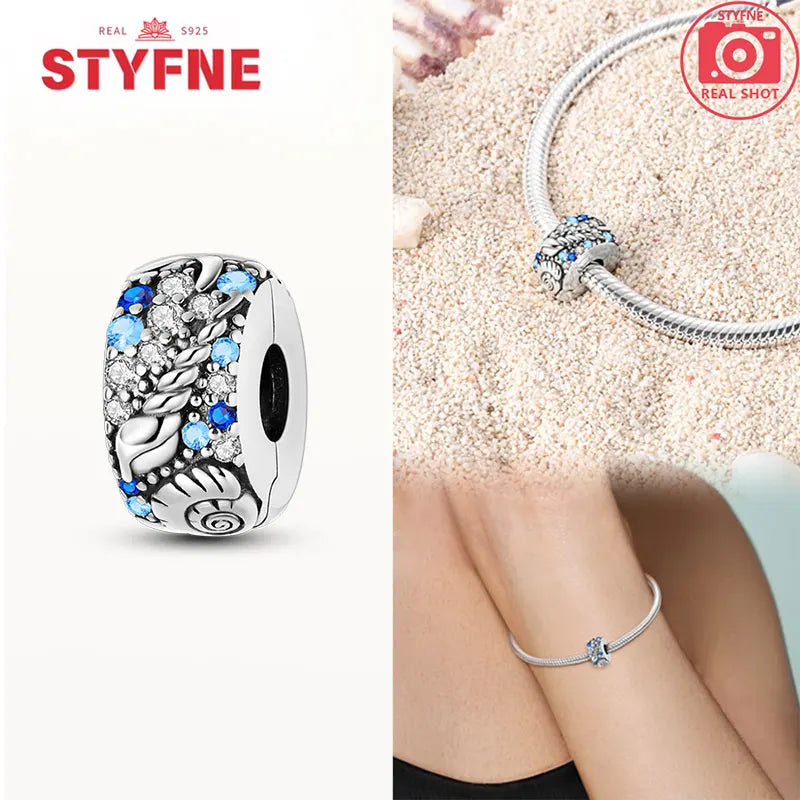 925 Sterling Silver Ocean Series Blue Turtle Starfish Shell Fit Original Bracelet Charms for Women diy Fine Jewelry Gifts