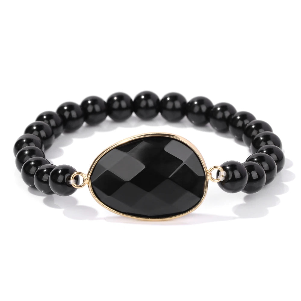 Natural Stone Charm Bracelets For Women Men Amethysts Lapis Lazuli Labradorite White Howlite Elastic Bracelet Jewelry