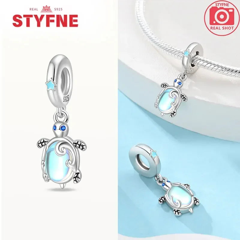 925 Sterling Silver Ocean Series Blue Turtle Starfish Shell Fit Original Bracelet Charms for Women diy Fine Jewelry Gifts
