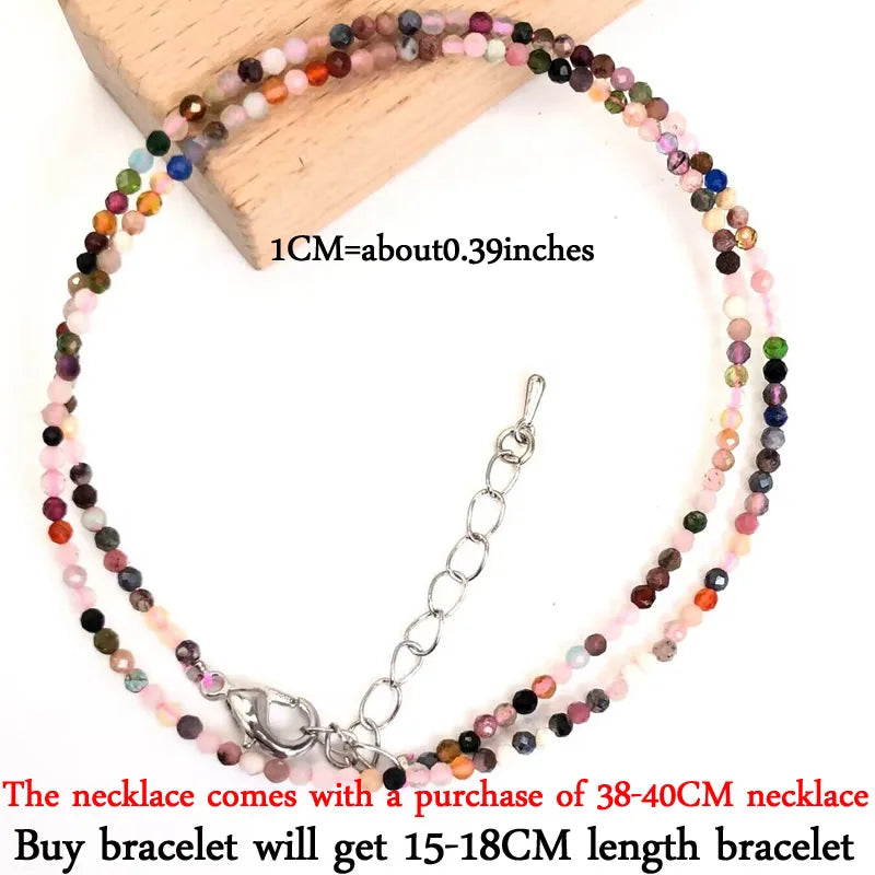 Small Natural Stone Bead Necklace Bracelet for Women, Zircon Tourmaline Pearl Necklace with, Reki Clavicle Chain, Choker, 2-3mm