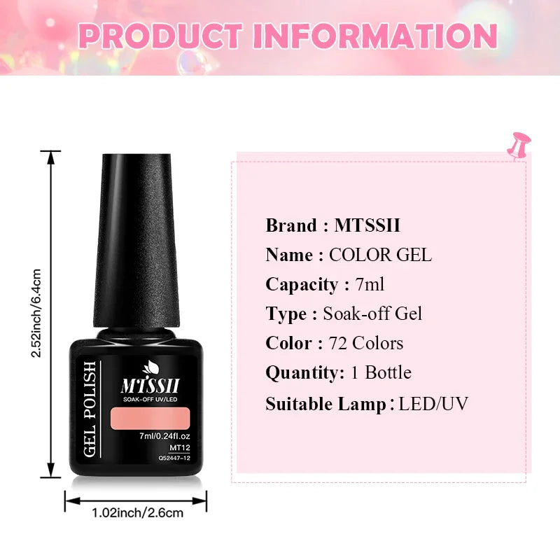 MTSSII 72 Colors 7ml Colorful Gel Nail Polish Nail Supplies Semi Permanent Nail Art Manicure Soak Off LED UV Gel Nail Varnish