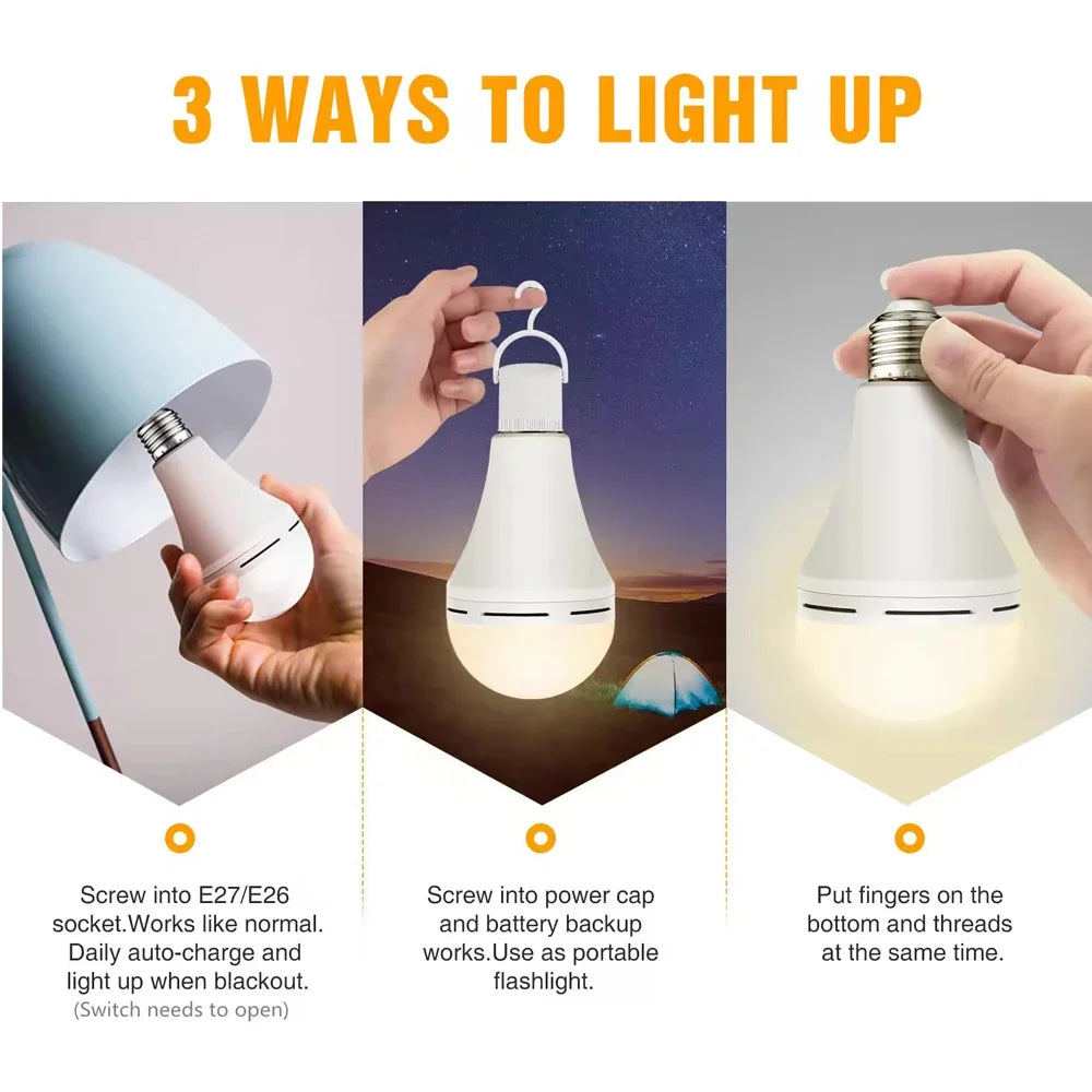 E27 Emergency LED Lamp Bulbs 7W 9W 12W 15W Rechargeable High Brightness Light Bulb Outdoor Camping Fishing Portable Lamps
