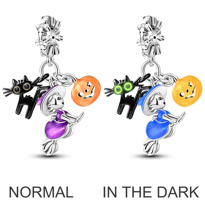 2026 Halloween Skull Charms Bead 925 Sterling Silver Sparkling Zircon Pumpkin Head Dangle Fit Bracelet DIY Jewelry Holiday Gift