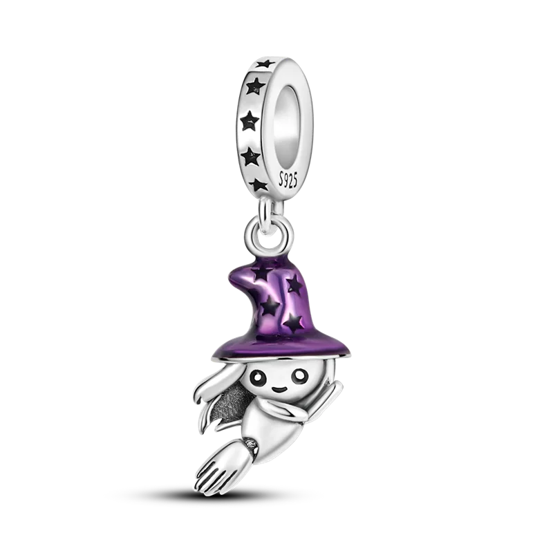2026 Halloween Skull Charms Bead 925 Sterling Silver Sparkling Zircon Pumpkin Head Dangle Fit Bracelet DIY Jewelry Holiday Gift
