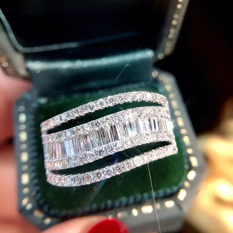 Brilliant Wave Hollow Design Ring  Exquisite Sparkling CZ