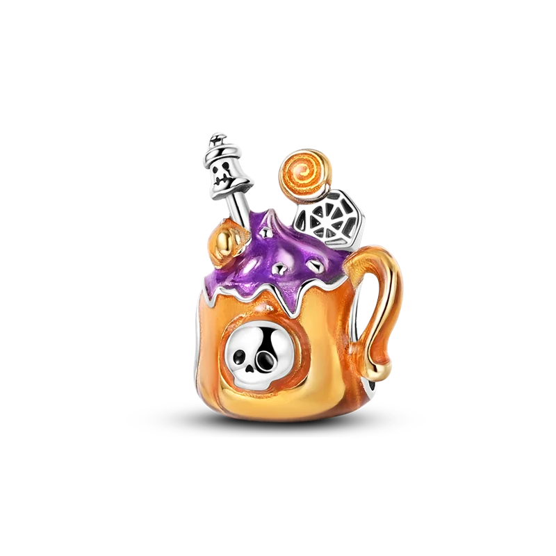 2026 Halloween Skull Charms Bead 925 Sterling Silver Sparkling Zircon Pumpkin Head Dangle Fit Bracelet DIY Jewelry Holiday Gift