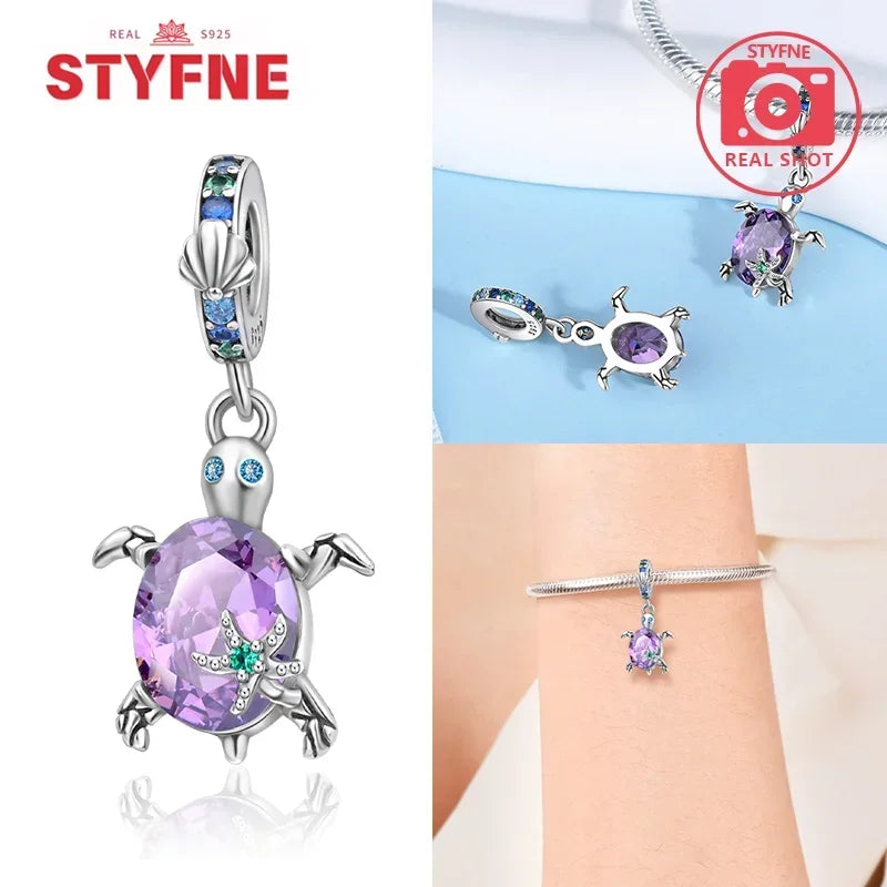 925 Sterling Silver Ocean Series Blue Turtle Starfish Shell Fit Original Bracelet Charms for Women diy Fine Jewelry Gifts