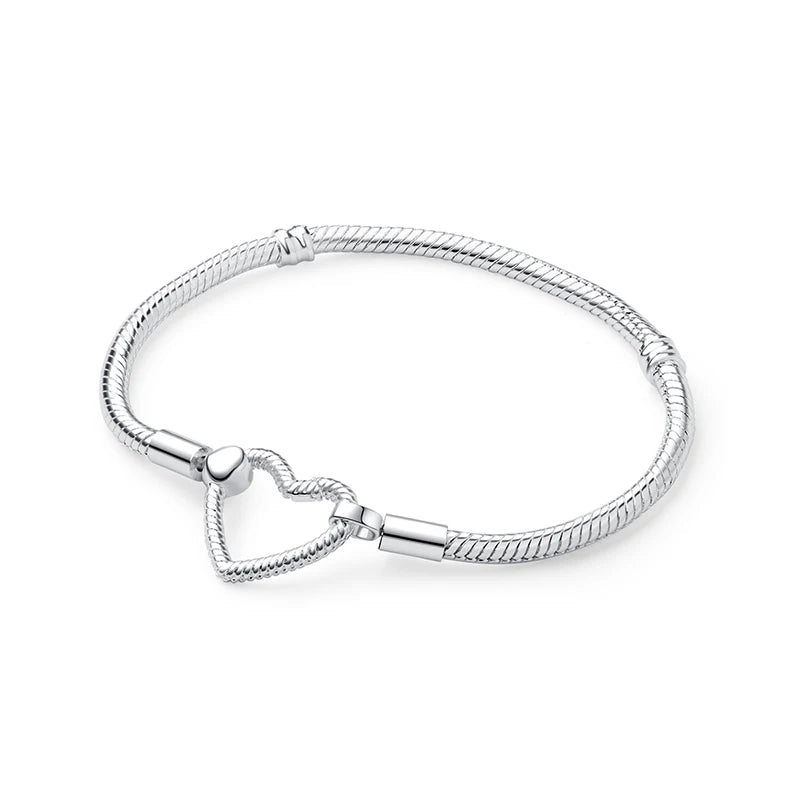 925 Sterling Silver Bracelets Bangles Original Love Heart Clasp Charms Beads Snake Chain Luxury DIY Jewelry For Women Gift