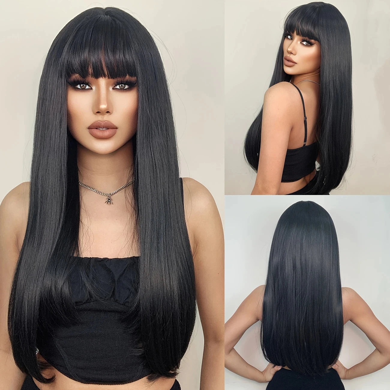 Red Wine Color Synthetic Wig with Long Curly Hair and Bangs for Daily Party Use. Made of High-Temperature Hair Fiber.