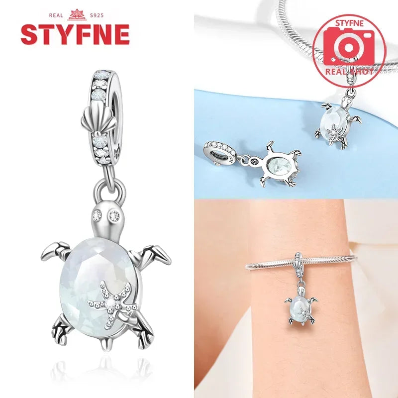 925 Sterling Silver Ocean Series Blue Turtle Starfish Shell Fit Original Bracelet Charms for Women diy Fine Jewelry Gifts