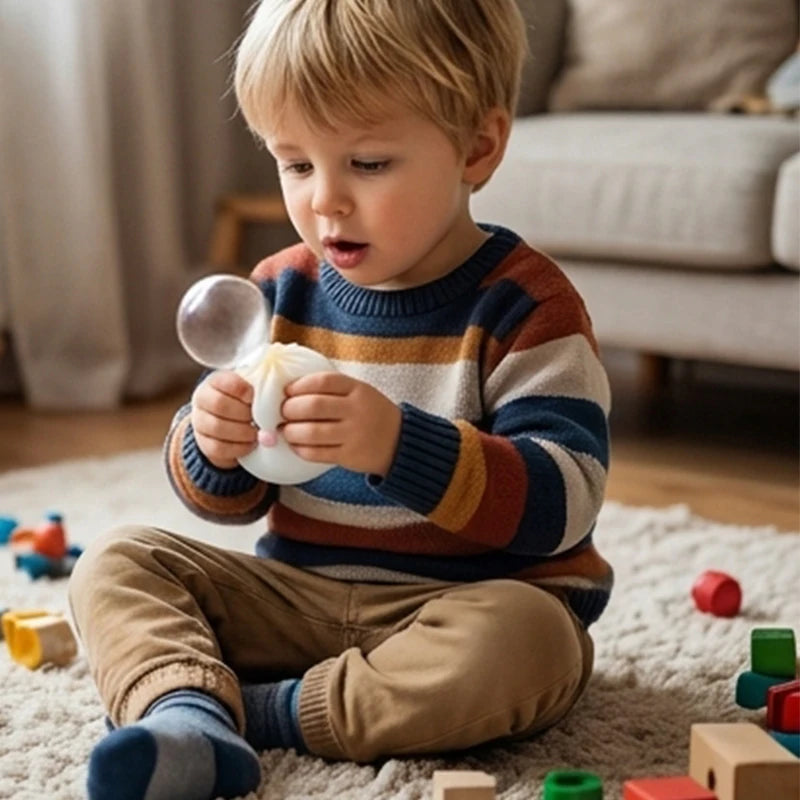 Dumpling Squeeze Blow Bubbles Toy Dumpling Squishies Set with Steamer Bubble-Blowing Squishies Stretchy Fidget Sensory