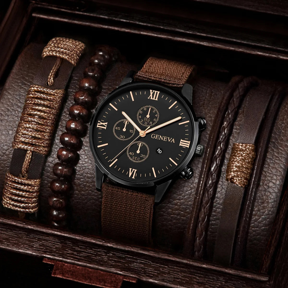 Men Watches Casual Male's Quartz Watch Bracelets Set