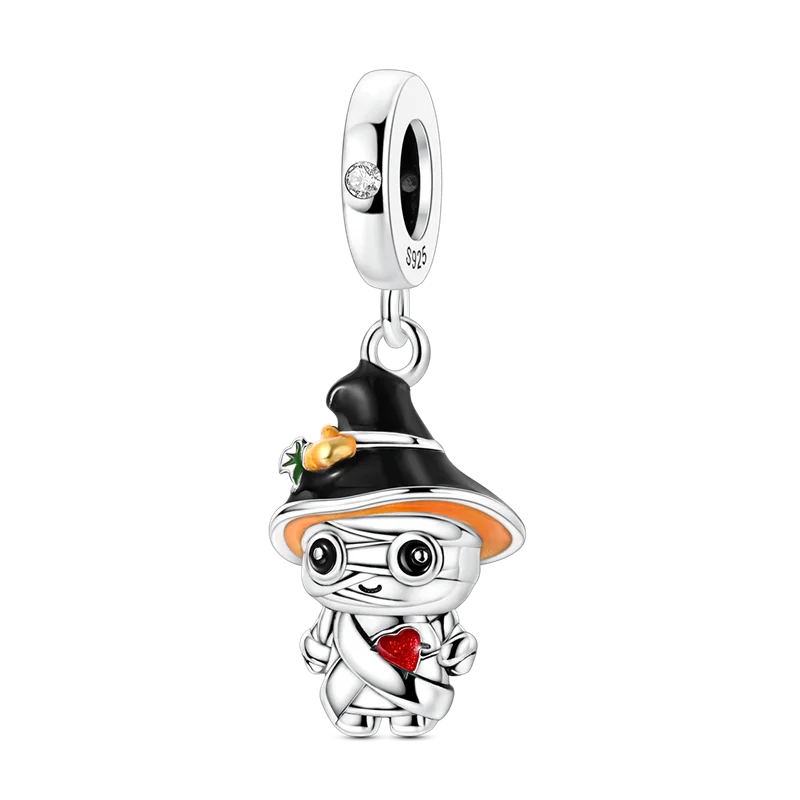 2026 Halloween Skull Charms Bead 925 Sterling Silver Sparkling Zircon Pumpkin Head Dangle Fit Bracelet DIY Jewelry Holiday Gift