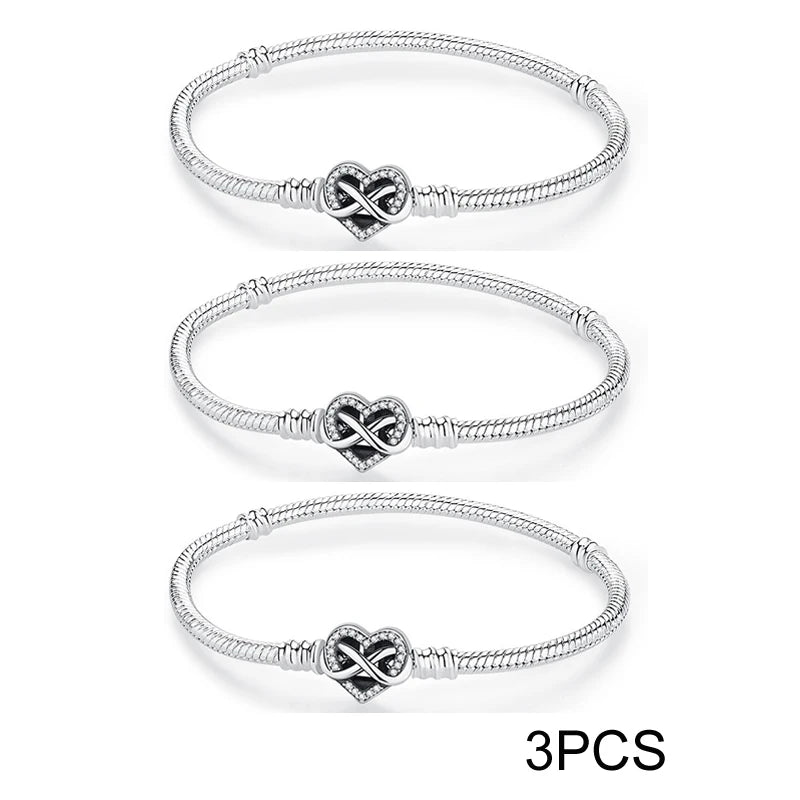925 Sterling Silver Bracelets Bangles Original Love Heart Clasp Charms Beads Snake Chain Luxury DIY Jewelry For Women Gift
