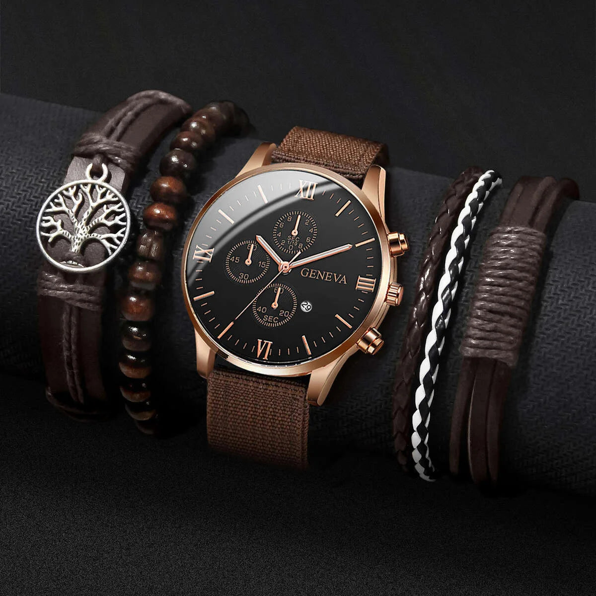 Men Watches Casual Male's Quartz Watch Bracelets Set