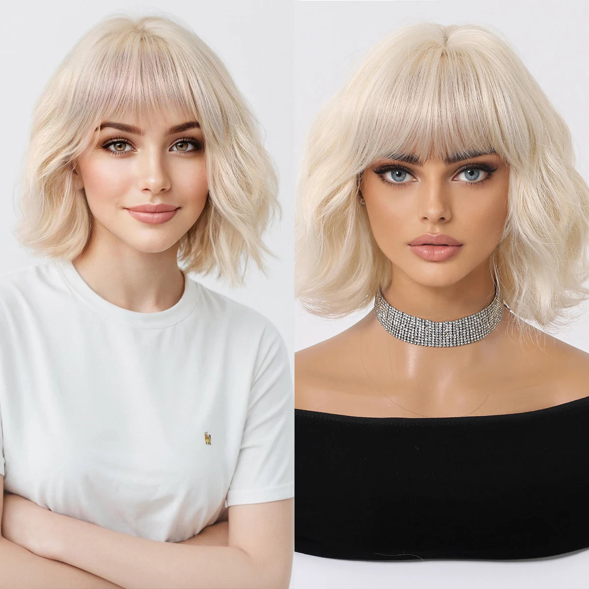 Honey Brown Synthetic Wigs Short Wavy Wig For Women Cosplay Party Daily Natural Fake Hair With Bangs Lolita Wig Heat Resistant