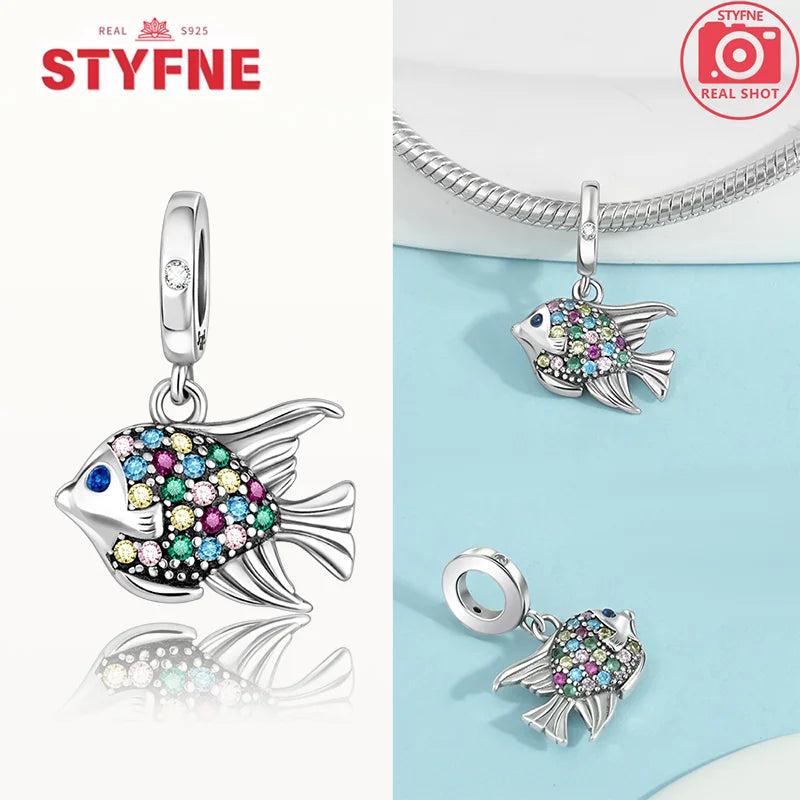 925 Sterling Silver Ocean Series Blue Turtle Starfish Shell Fit Original Bracelet Charms for Women diy Fine Jewelry Gifts