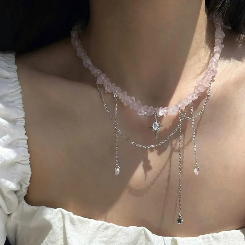 Elegant Multilayer Tassel Chain Pendant Necklace For Women Vintage Creative Natural Blue Stone Chocker Necklace Wedding Jewelry
