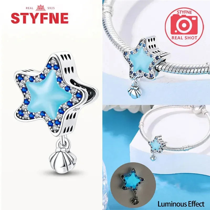925 Sterling Silver Ocean Series Blue Turtle Starfish Shell Fit Original Bracelet Charms for Women diy Fine Jewelry Gifts