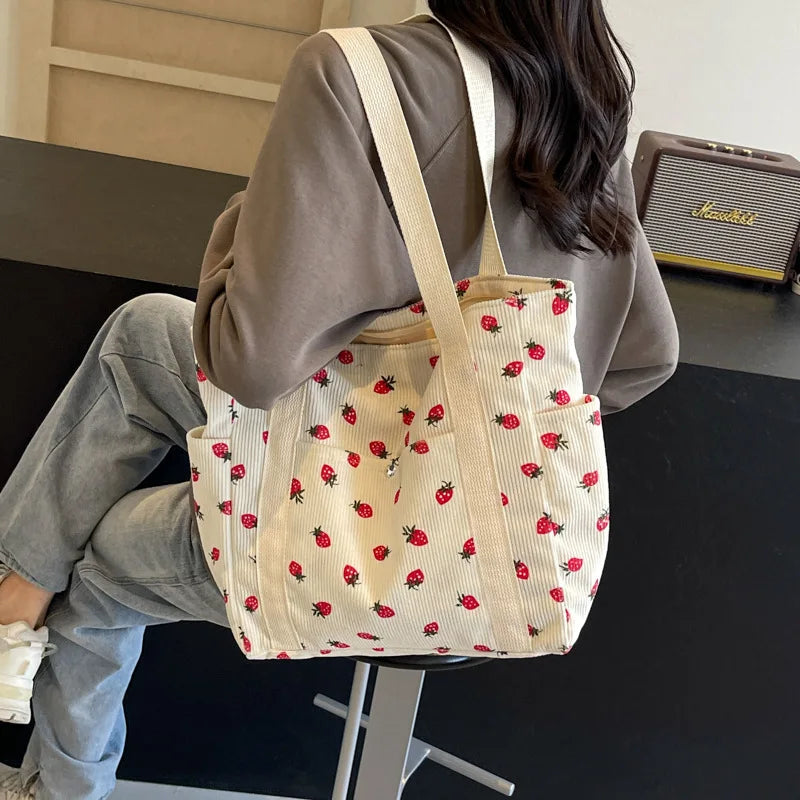 Fresh Sweet Girl Handbag Fashionable High End Corduroy Printed Shoulder Bag Leisure Shopping Commuter Women's Underarm Bag