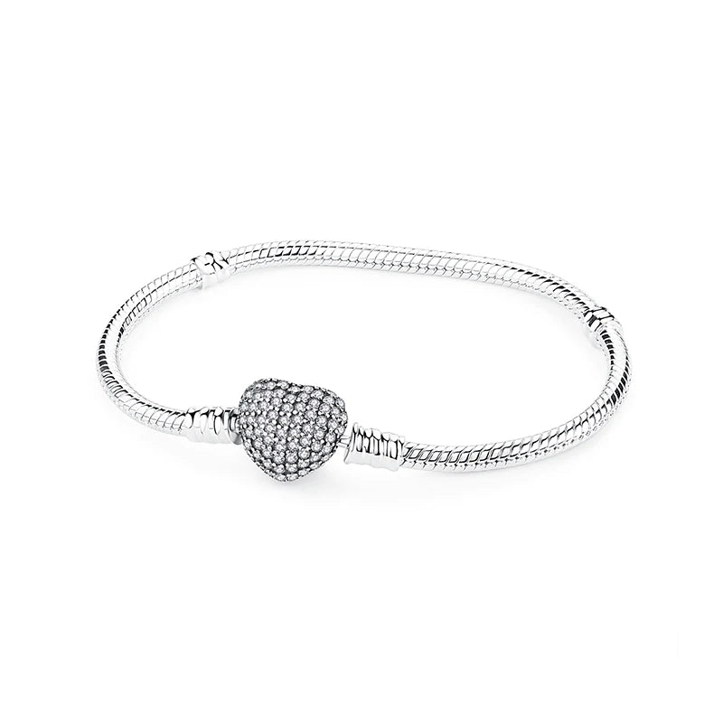 925 Sterling Silver Bracelets Bangles Original Love Heart Clasp Charms Beads Snake Chain Luxury DIY Jewelry For Women Gift