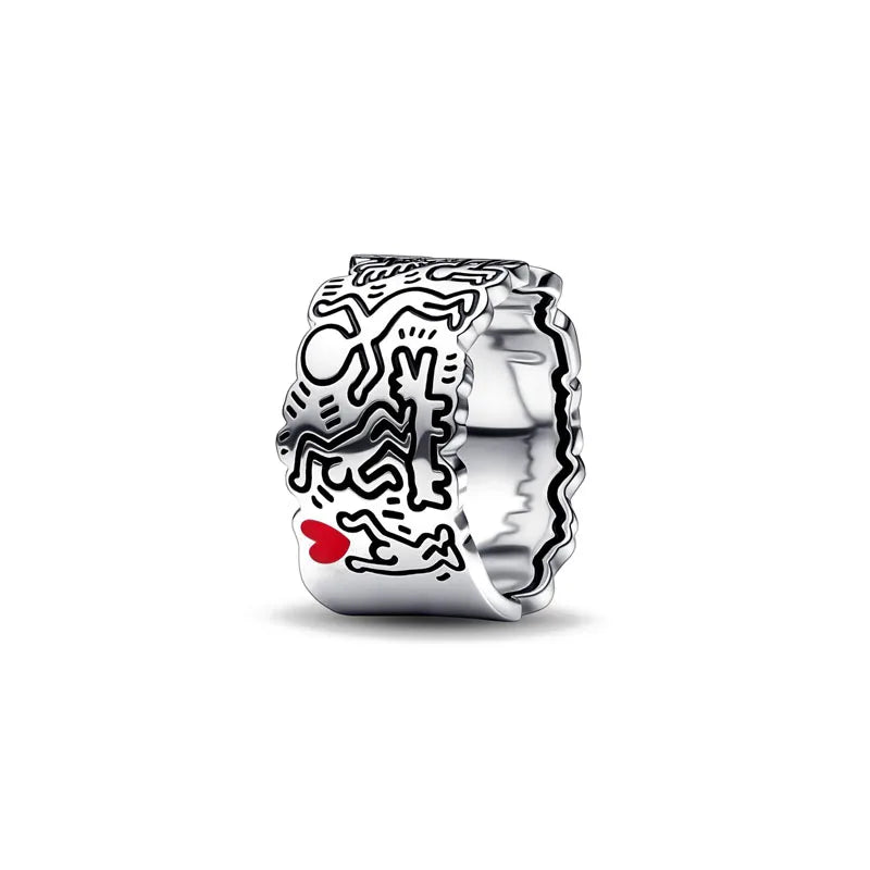 New 925 Silver Heart-Shaped,Floral,Square Ring Suitable for Exquisite High-Quality Jewelry for Women at Wedding Parties
