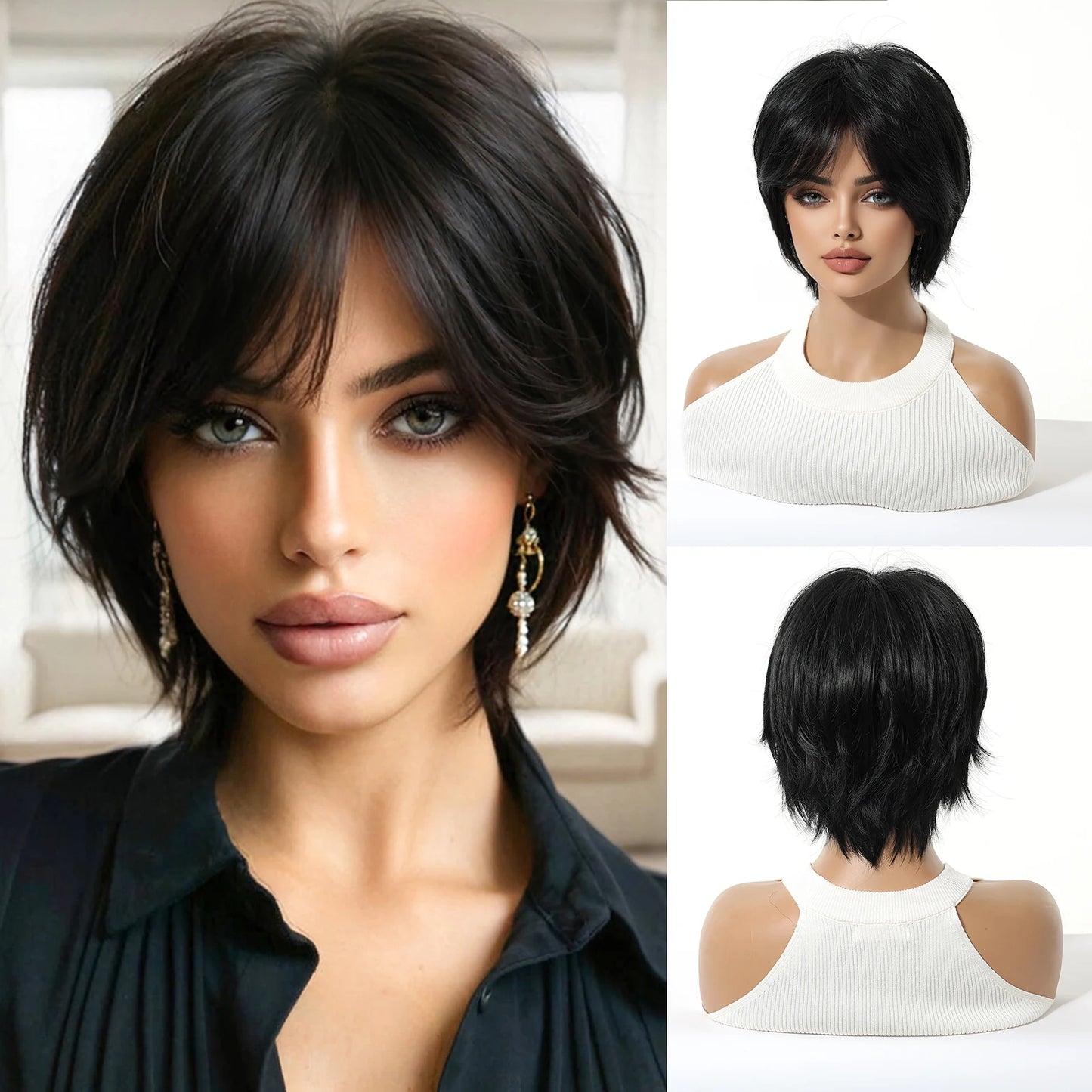 Platinum Blonde Ombre Middle Part Short Straight Bob Synthetic Wig for Women Heat Resistant Hair for Daily Party Cosplay